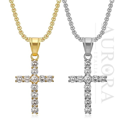 다이아몬드 프롱 십자가 목걸이 CROS-1936