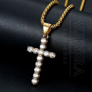 다이아몬드 프롱 십자가 목걸이 CROS-1936